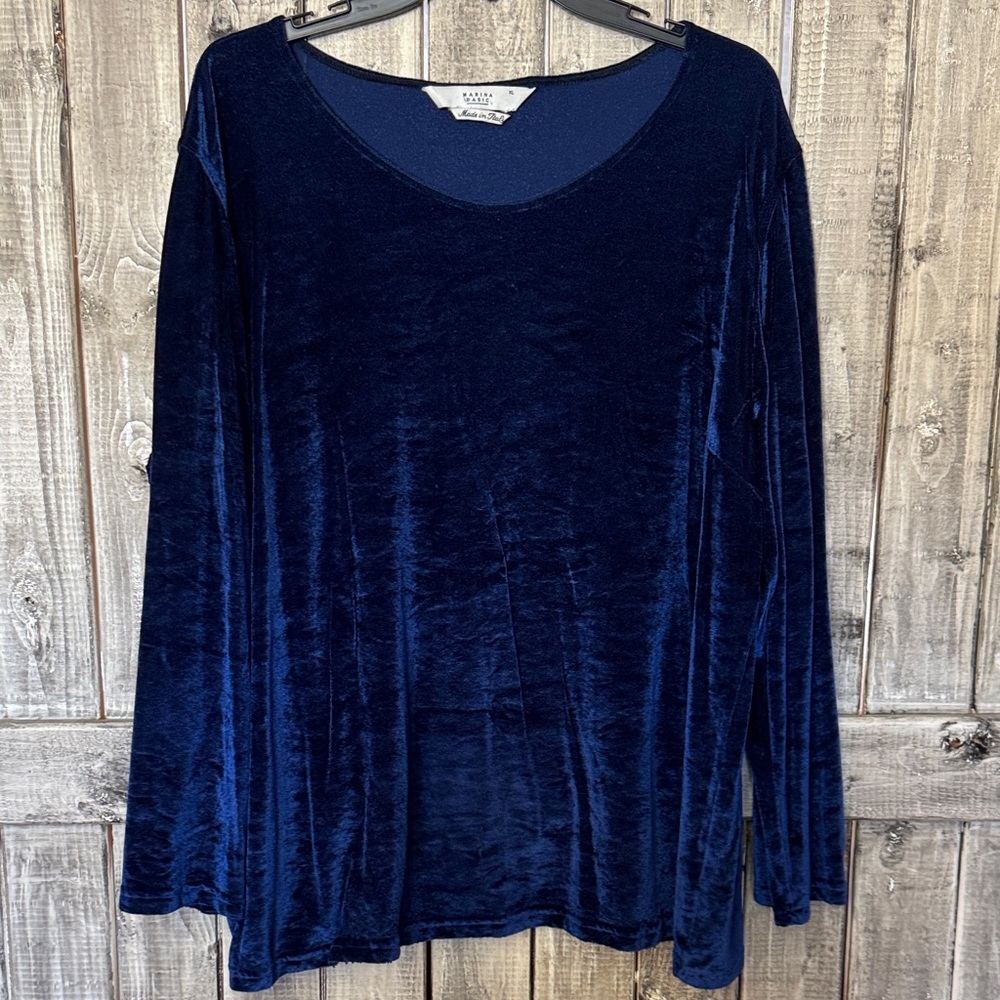 MARINA Midnight Blue Velvet Blouse